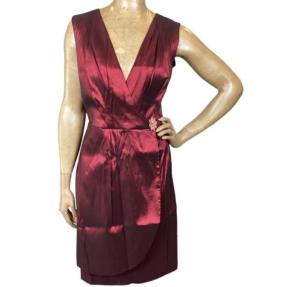 Emma & Michele Burgundy Metallic Sleeveless V-Neck Faux Wrap Dress Sz 12 #49C - Picture 1 of 11